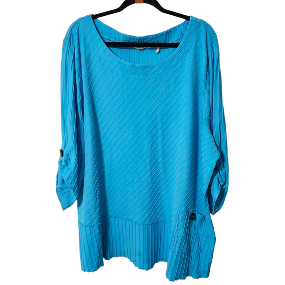 Soft Surroundings‎ Oversized Boho Blue 3/4 Roll Tab Sleeve Tunic Top Shirt Women - Picture 4 of 13